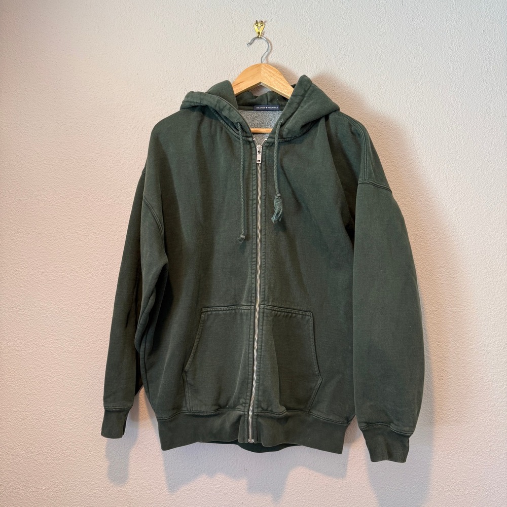 Brandy Melville Forest Green Oversized Zip Up Hoodie Sweatshirt One Size